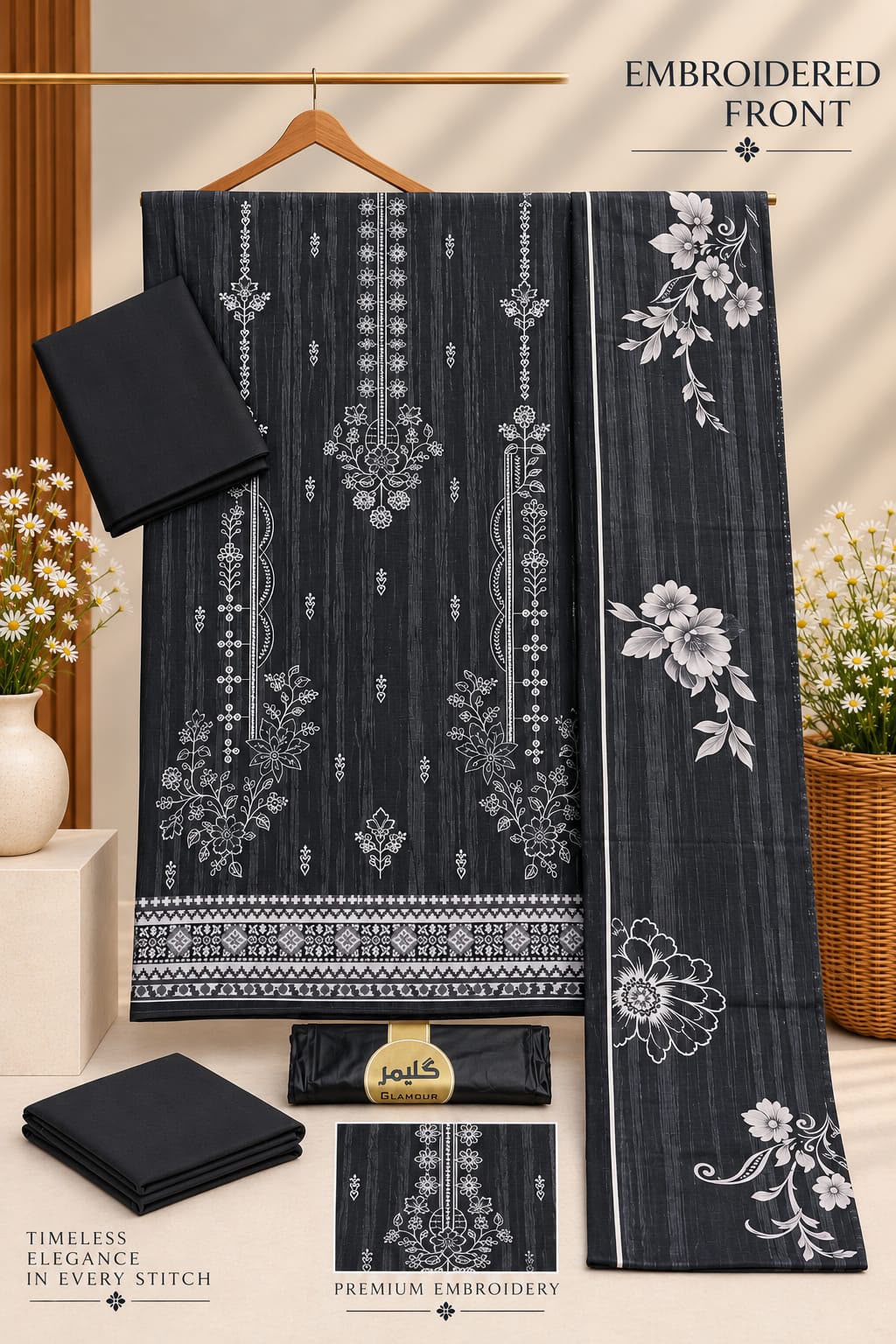 Glamour Embroidered Khaddar 3 Piece Winter Suit – Aladeen Fabrics