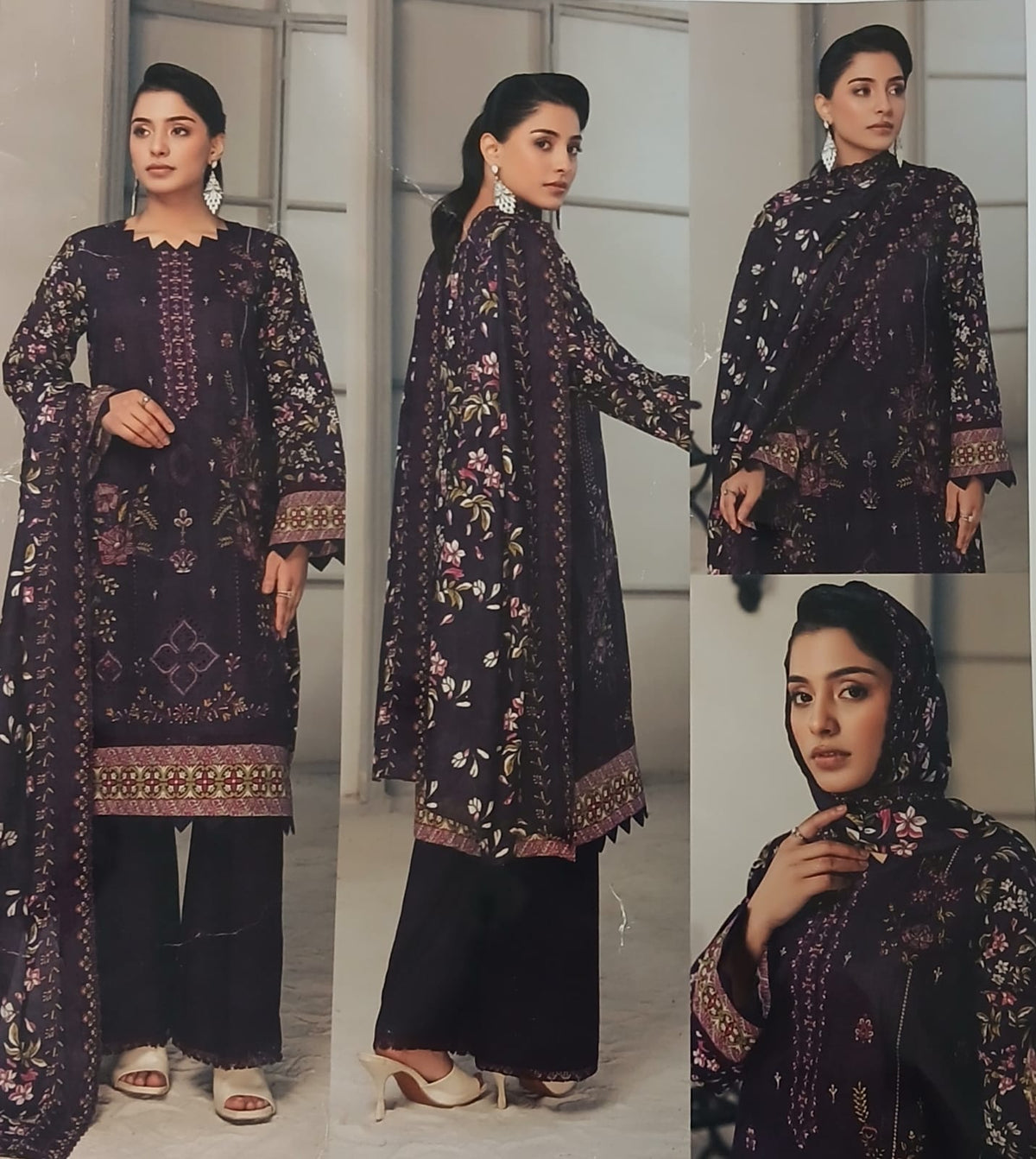 back design of purple doria lawn embroidered shirt summer wear