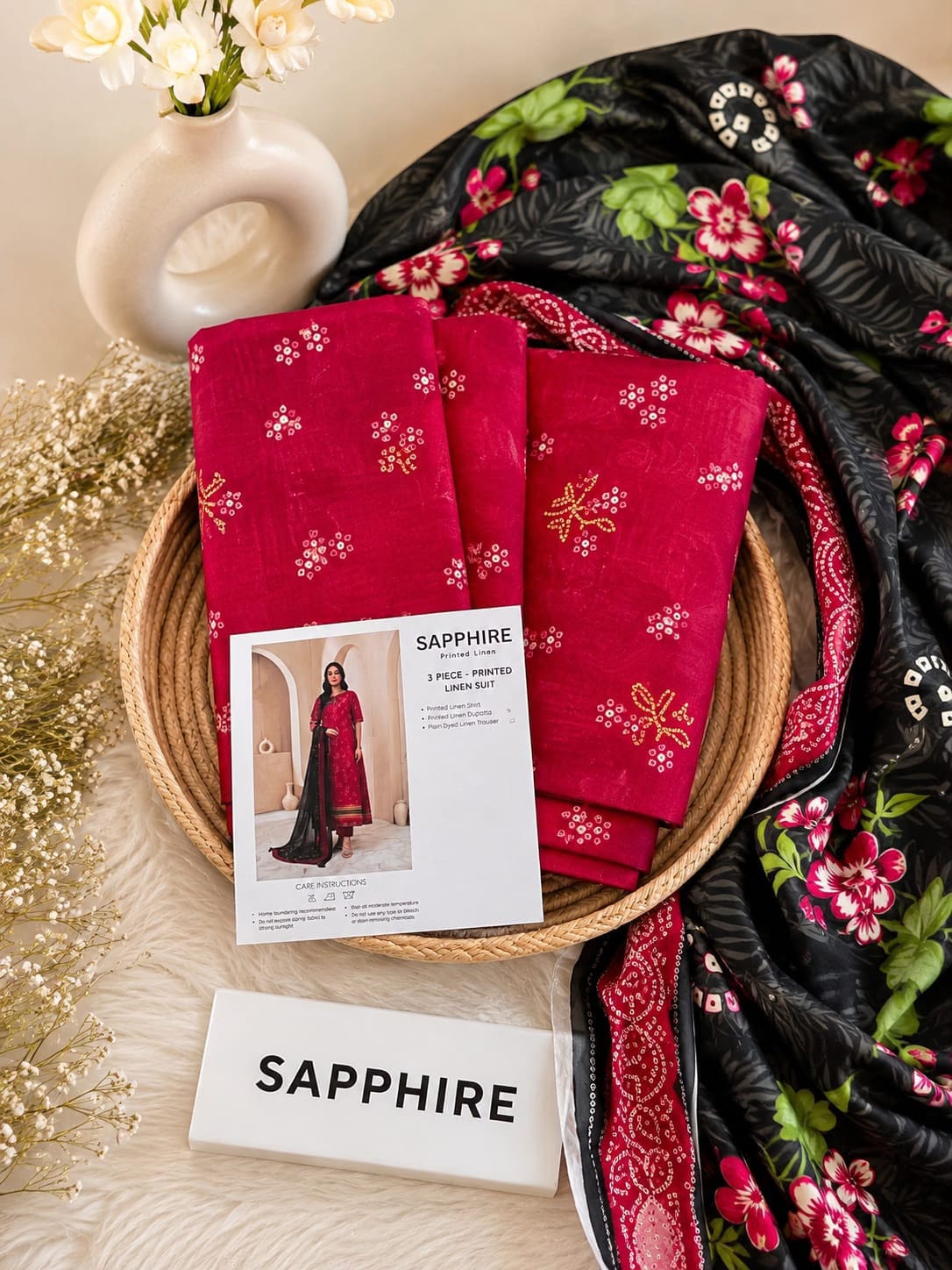 Sapphire Printed Linen 3-Piece Winter Suit 2026 | Aladeen Fabrics