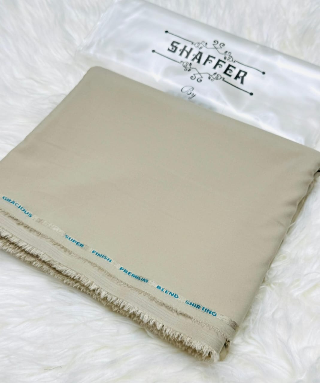Shaffer By Grace khaki super finish wash and wear fabric
