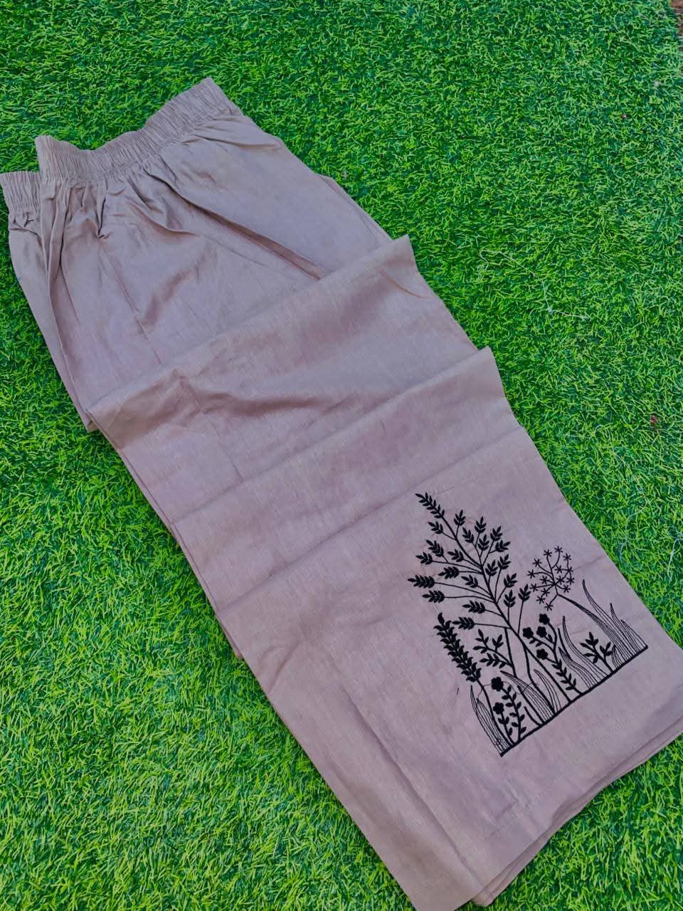 Mauve Cotton Embroidered Trouser for Women | Aladeen Fabrics