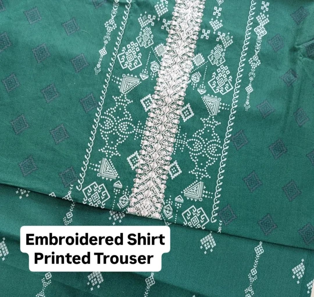 Women's embroidered cambric 2 piece unstitched suit Menthi-2