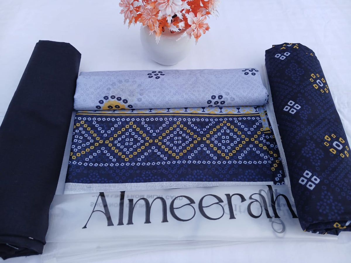 Aladeen Fabrics | Almeera Bellissima Vol 2 Printed Lawn 3 Piece Suit for Women – Navy Blue & Lavender Summer Dress