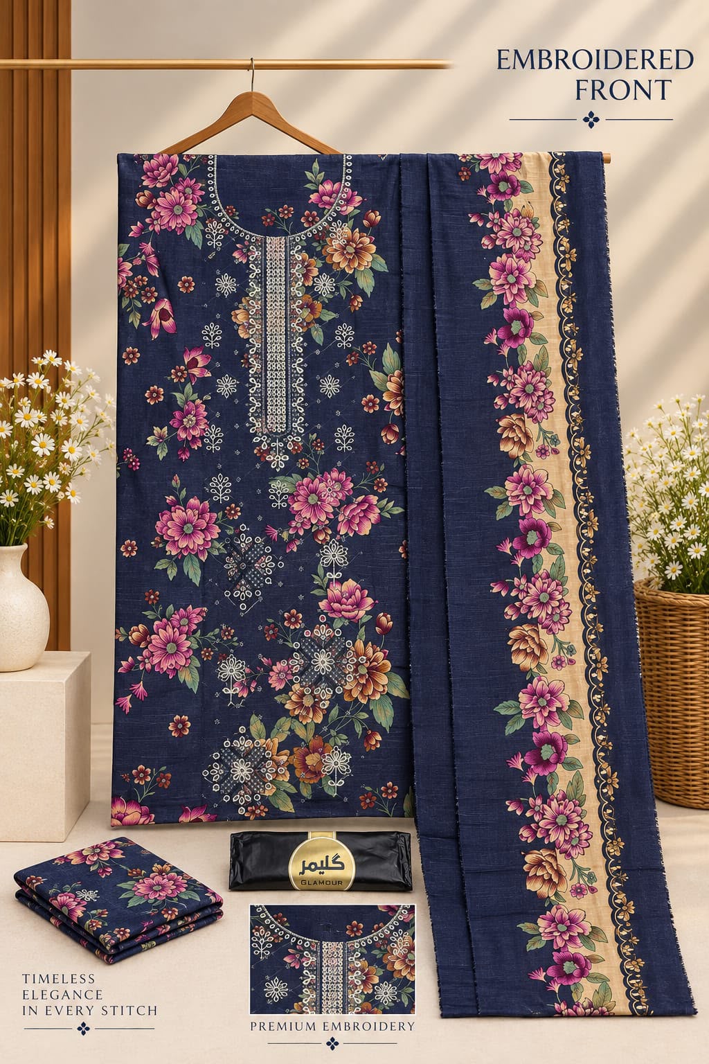 Glamour Embroidered Khaddar 3 Piece Winter Suit – Aladeen Fabrics
