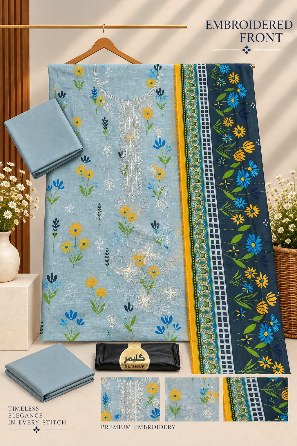 Glamour Embroidered Khaddar 3 Piece Winter Suit – Aladeen Fabrics