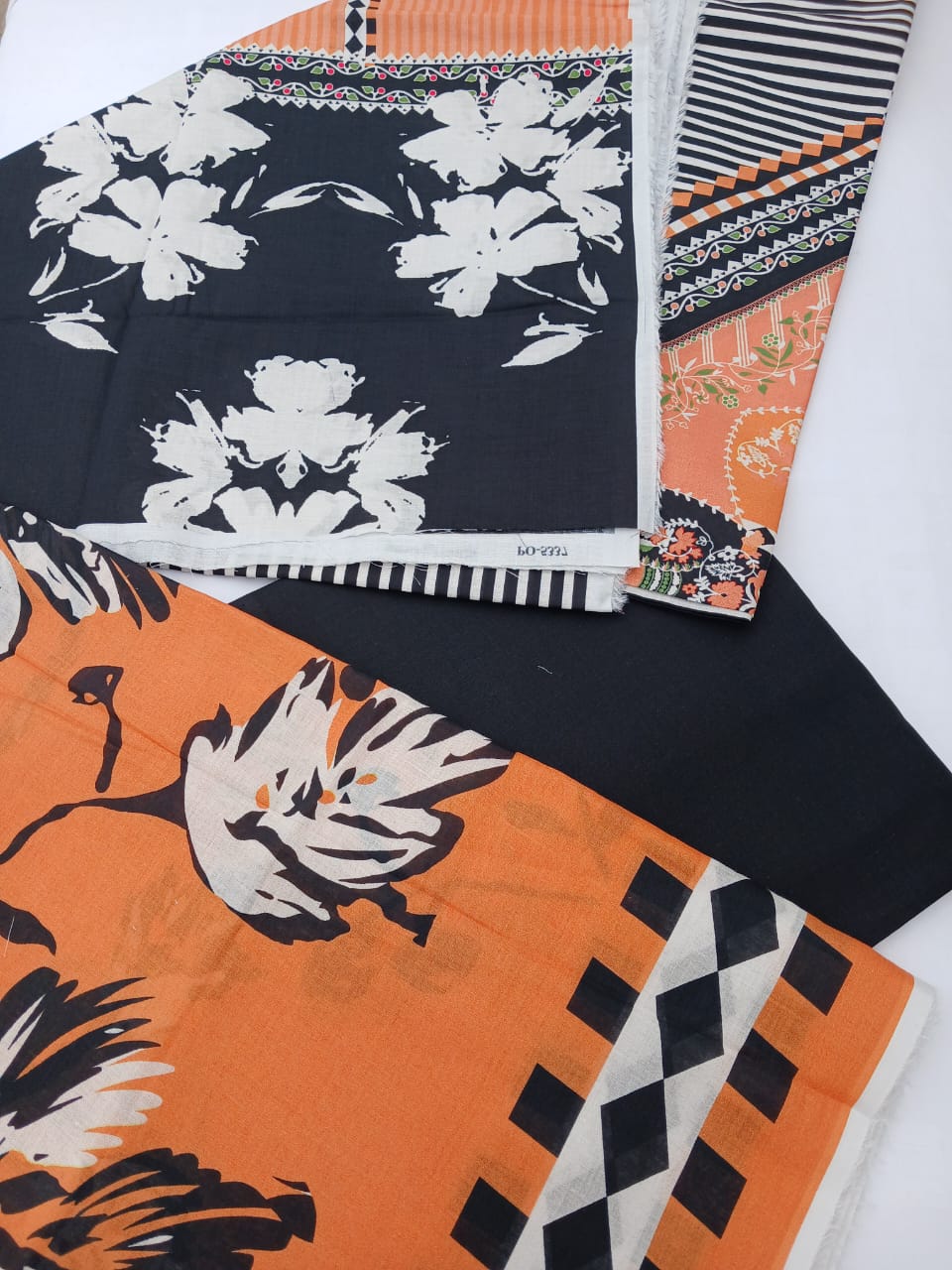 GulAhmed 3-Piece Orange, Black & White Printed Summer Lawn Suit with Lawn Dupatta | Aladeen Fabrics