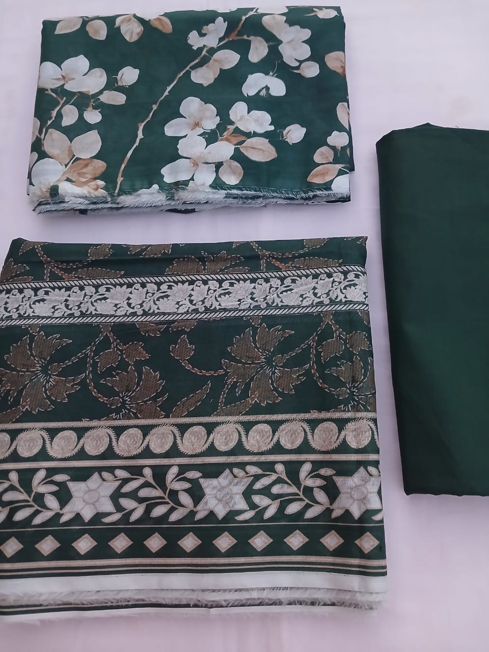 Dark Emerald Green Floral Lawn 3 Piece Unstitched Suit with Lawn Dupatta – Aladeen Fabrics