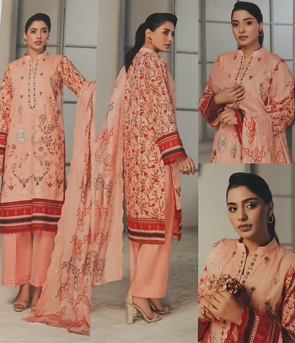 back view of peach doria lawn embroidered shirt summer collection design