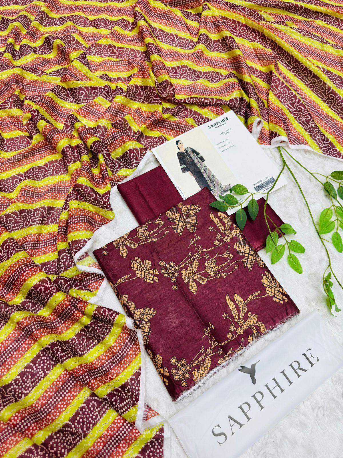 sapphire maroon floral lawn suit 3 piece elegant summer front view