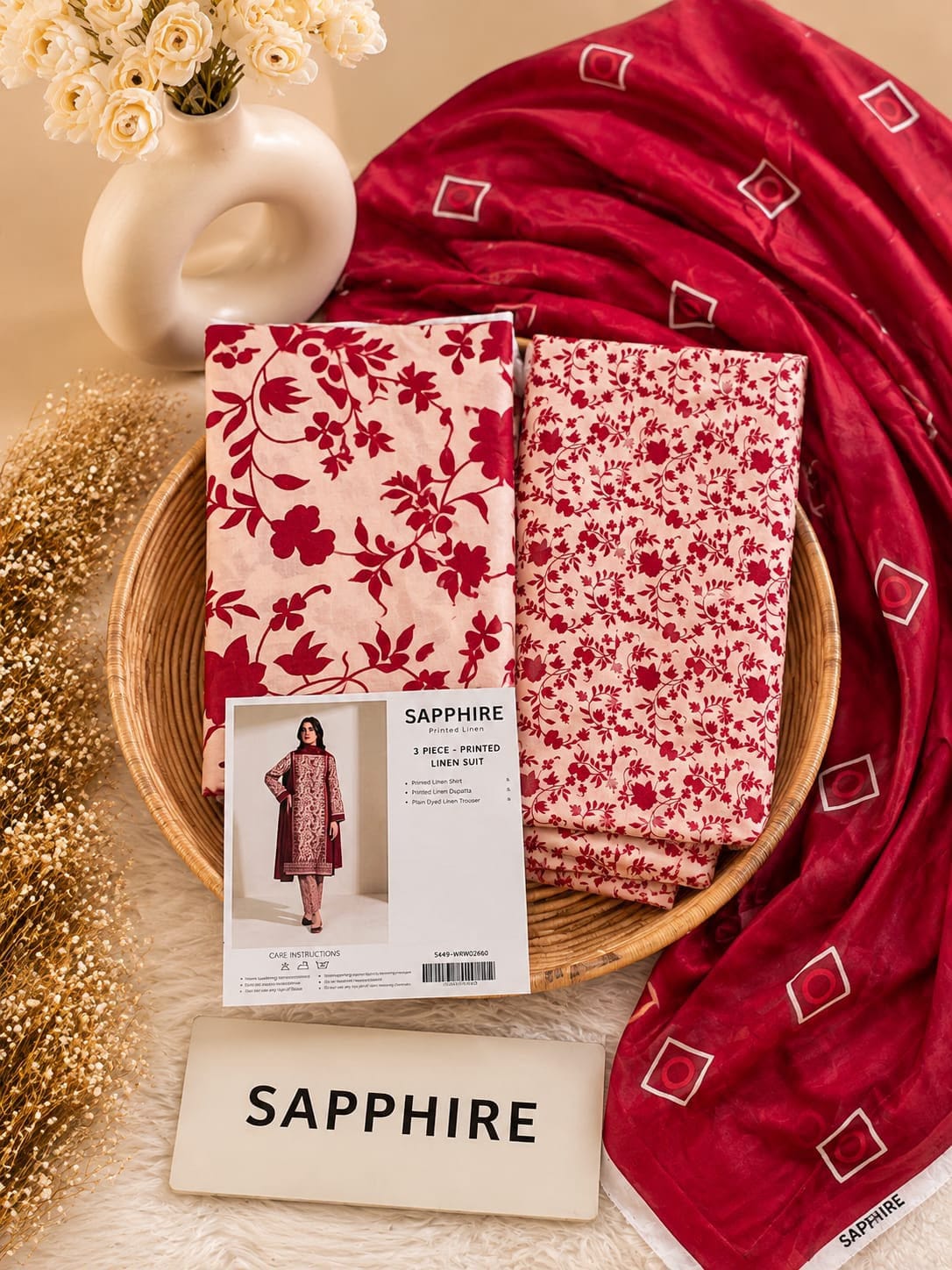 Sapphire Printed Linen 3-Piece Winter Suit 2026 | Aladeen Fabrics