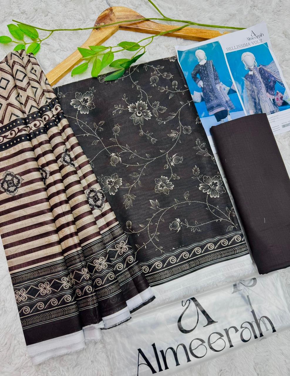 Black and beige printed lawn suit by Aladeen Fabrics