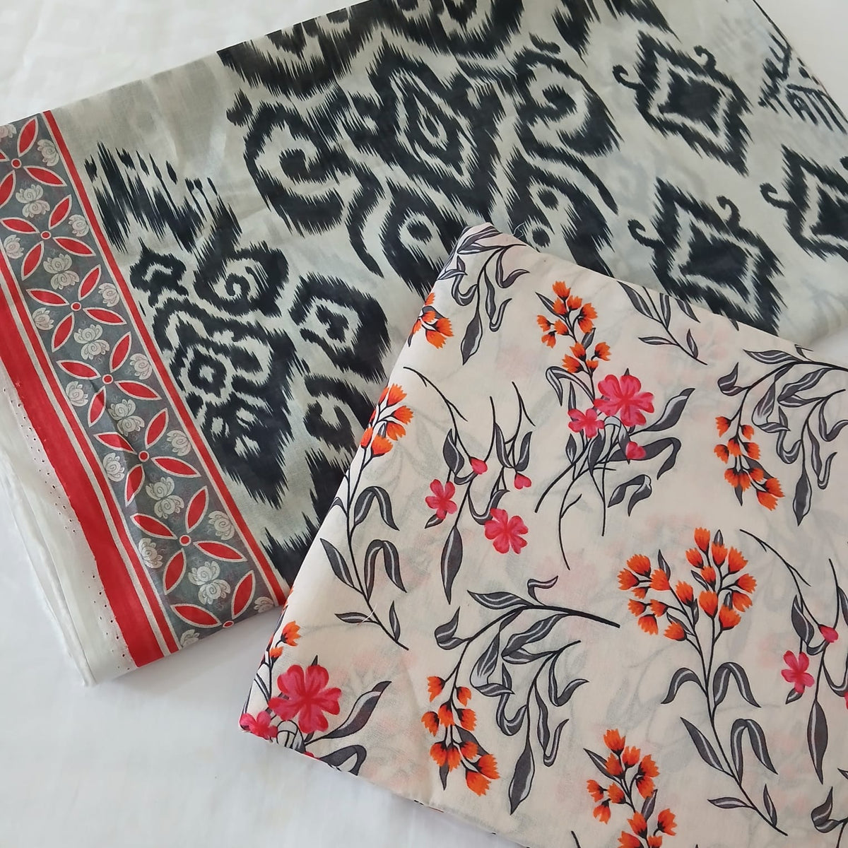 Close up of digital printed lawn shirt design with detailed all over print pattern