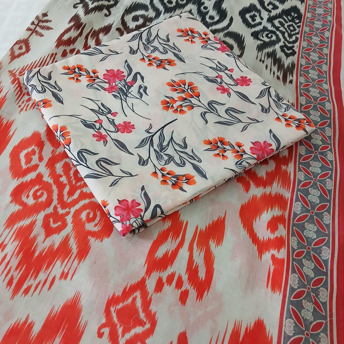 Back view of digital printed lawn 3 piece suit for women showing full outfit design and stitching details