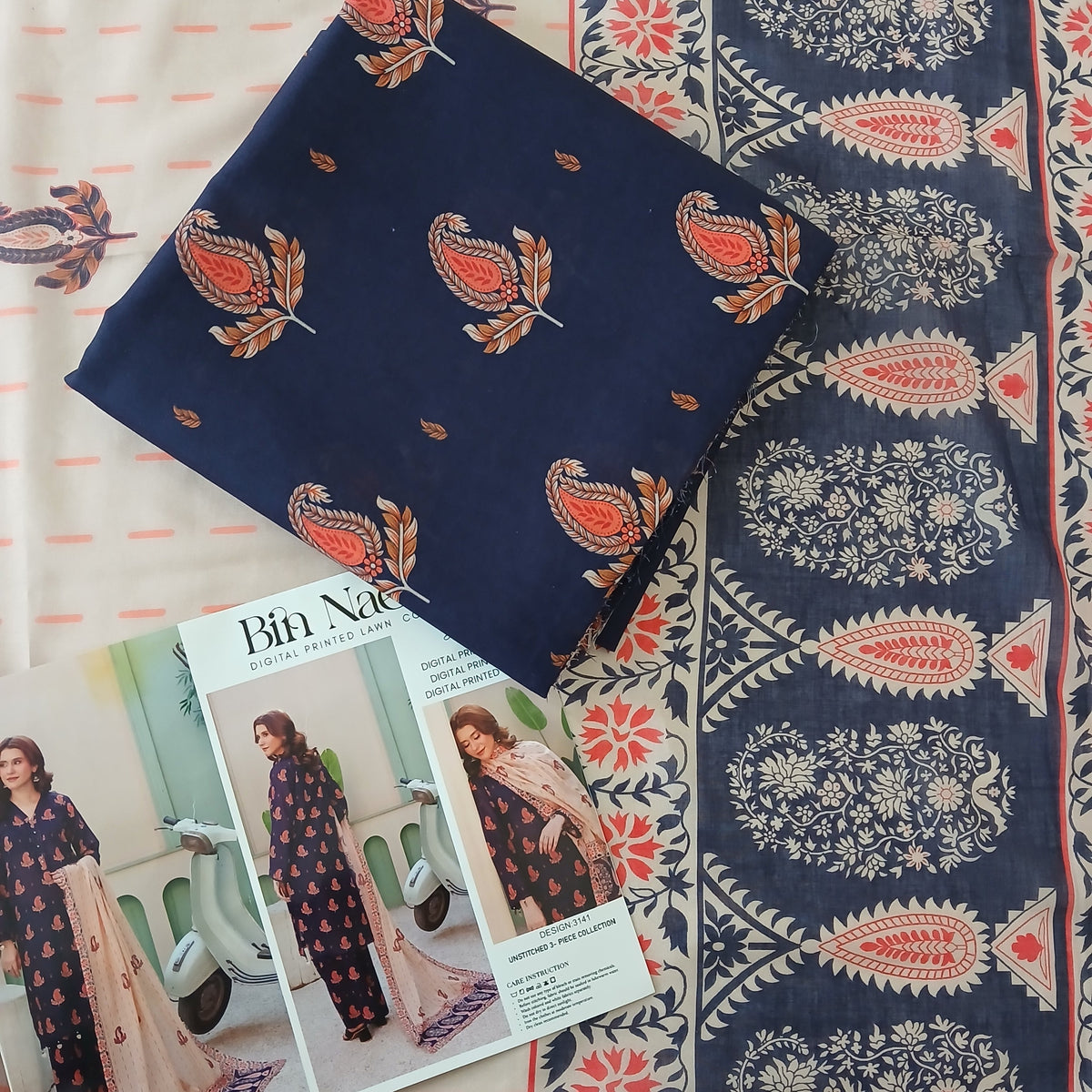 Women printed lawn shalwar kameez back design view