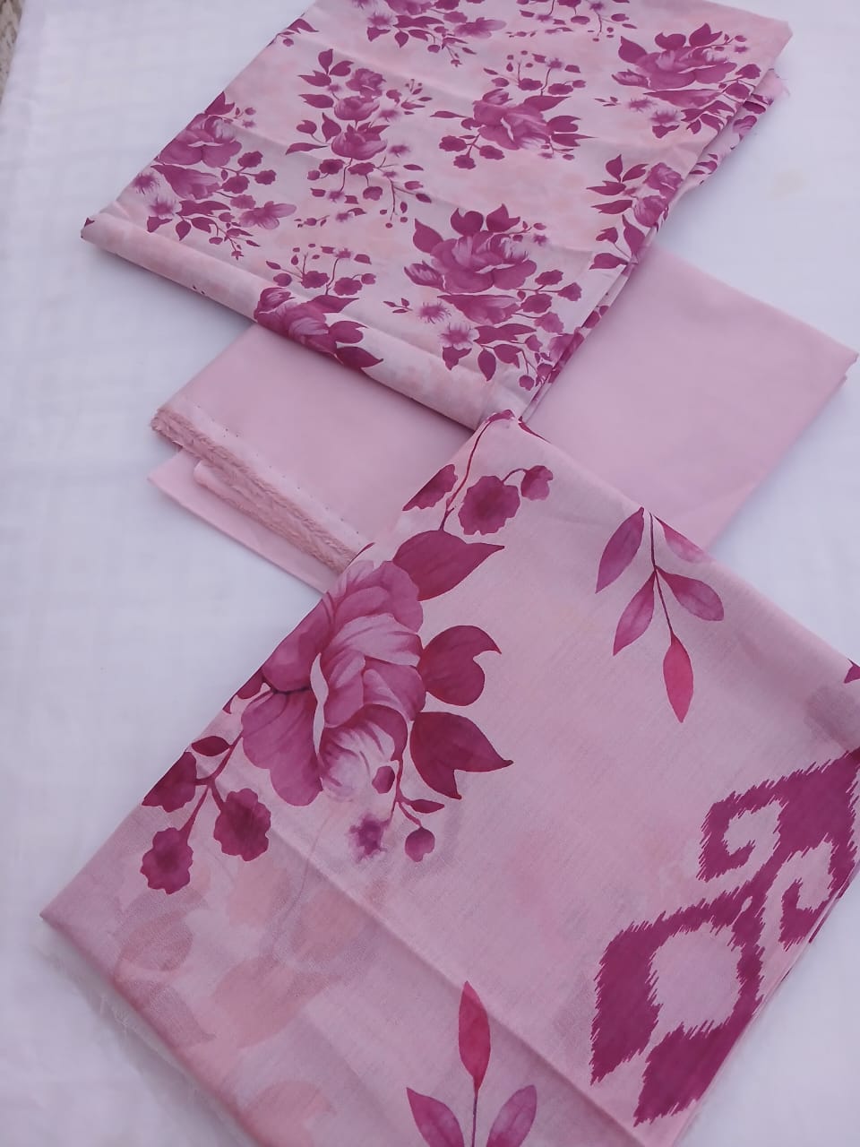 Model or mannequin display showing the graceful flow and drape of the pink floral lawn dupatta and shirt (if applicable).